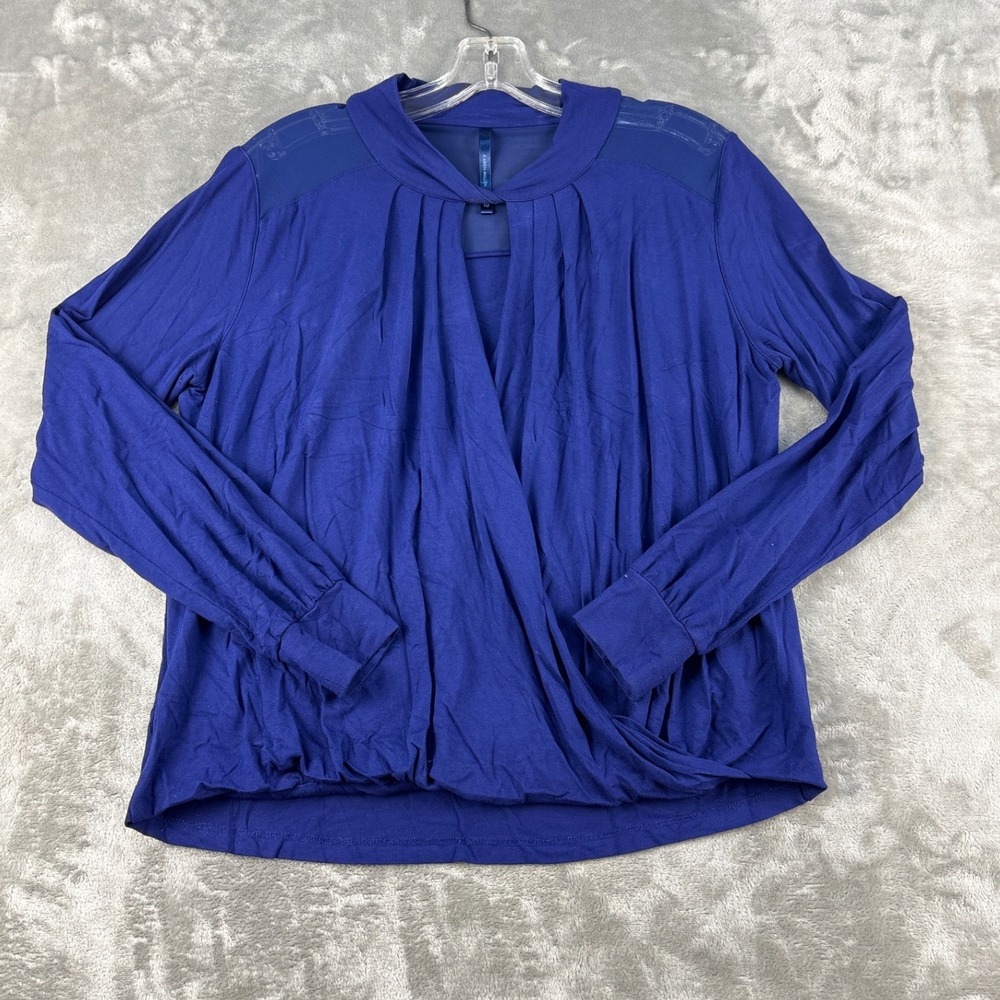 Karen Millen Royal Blue Wrap Front Draped Mesh Shoulder Blouse UK 10